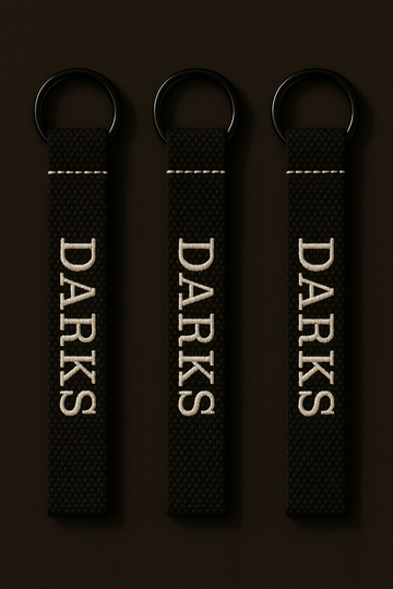 Custom Embroidered Name Tag – Black & White Keychain