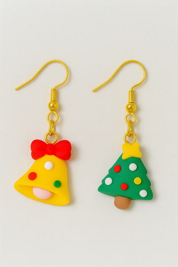 Christmas Dangles Earrings – Christmas Tree and Jingle Bell Earrings