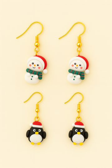 Christmas Earrings – Christmas Penguin & Snowman