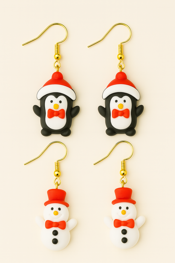 Christmas Earrings – Snowman & Christmas Penguin
