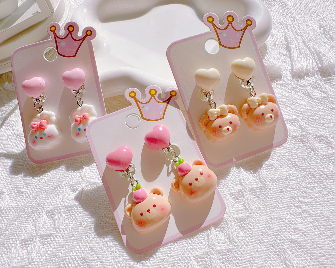 Adorable Bunny & Teddy Bear Clip-On Earrings for Little Girls – Perfect for Parties & Special Occasions - I‘M GIFT