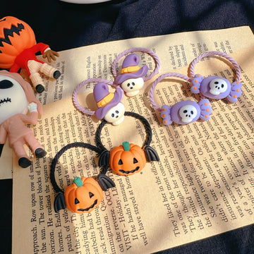 Halloween Hair Ties for Toddler Girls – Pumpkin & Skeleton Designs - I‘M GIFT