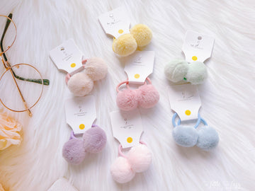 Set of 2 Fluffy Pom Pom Hair Ties for Toddler Girls - I‘M GIFT