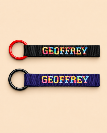 Custom Gradient Bold Font Embroidered Name Tag – Personalized Bag Tag & Keychain