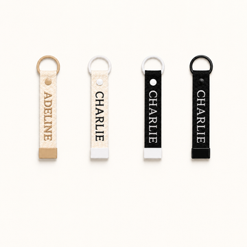 Personalized Embroidered Name Keychain – Minimalist Cotton Bag Tag