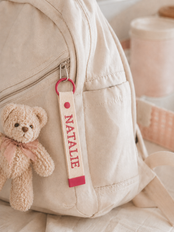 Personalized Embroidered Name Keychain – Minimalist Cotton Bag Tag