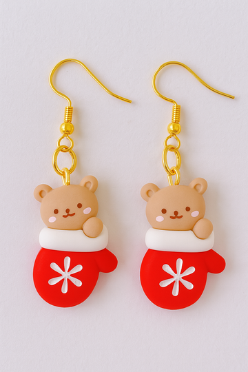 Christmas Dangles Earrings – Xmas Teddy Bear Socks