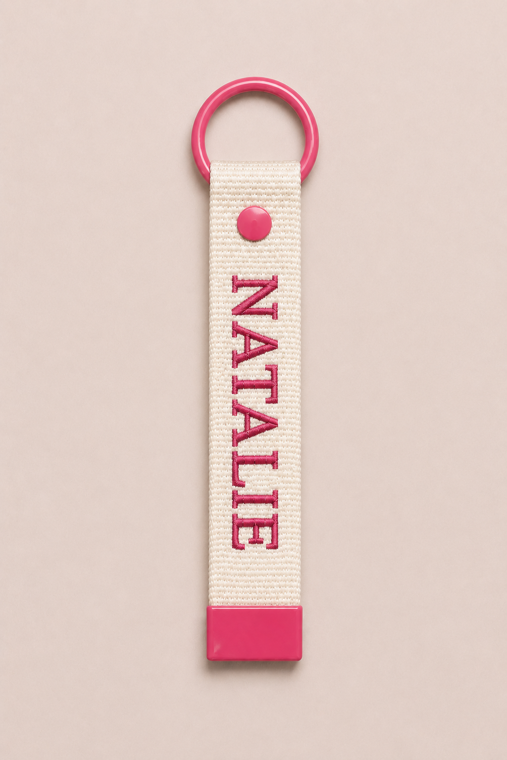 Personalized Embroidered Name Keychain – Minimalist Cotton Bag Tag