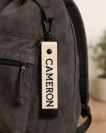 Personalized Embroidered Keychain – Custom Bag Tag with Carabiner