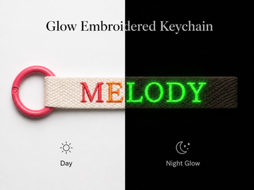 Multicolour Glow in the Dark Embroidered Name Tag – Personalized Bag & Keychain Label