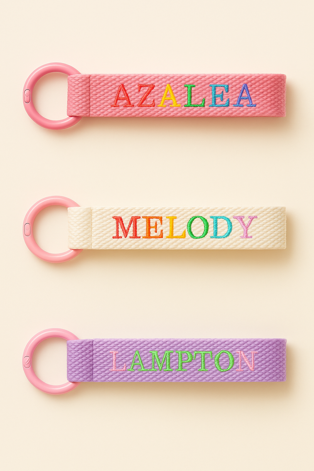 Personalized Multicolor Embroidered Bag Tag | Kids' School Keychain