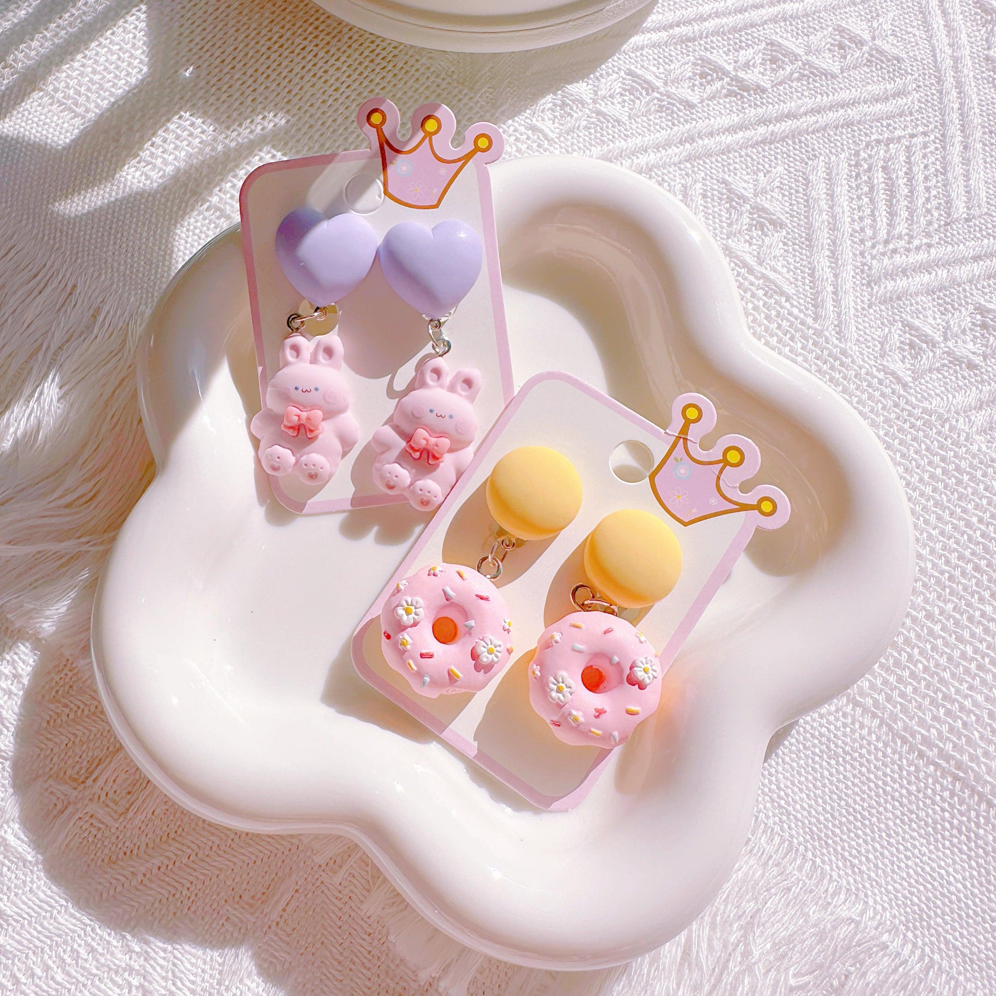 Cute Donut & Bunny Clip-On Earrings for Girls – No Piercing Needed | Fun & Comfortable - I‘M GIFT
