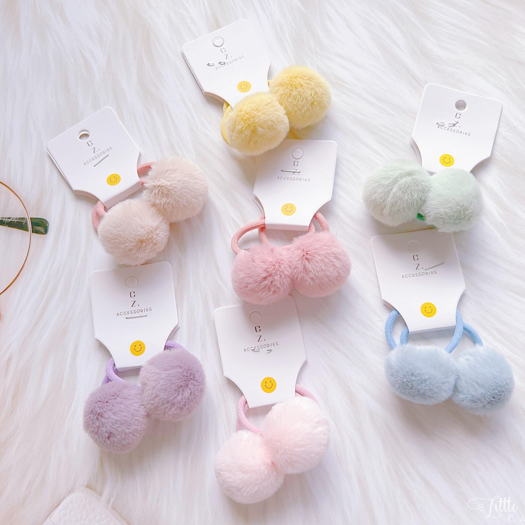 Set of 2 Fluffy Pom Pom Hair Ties for Toddler Girls - I‘M GIFT