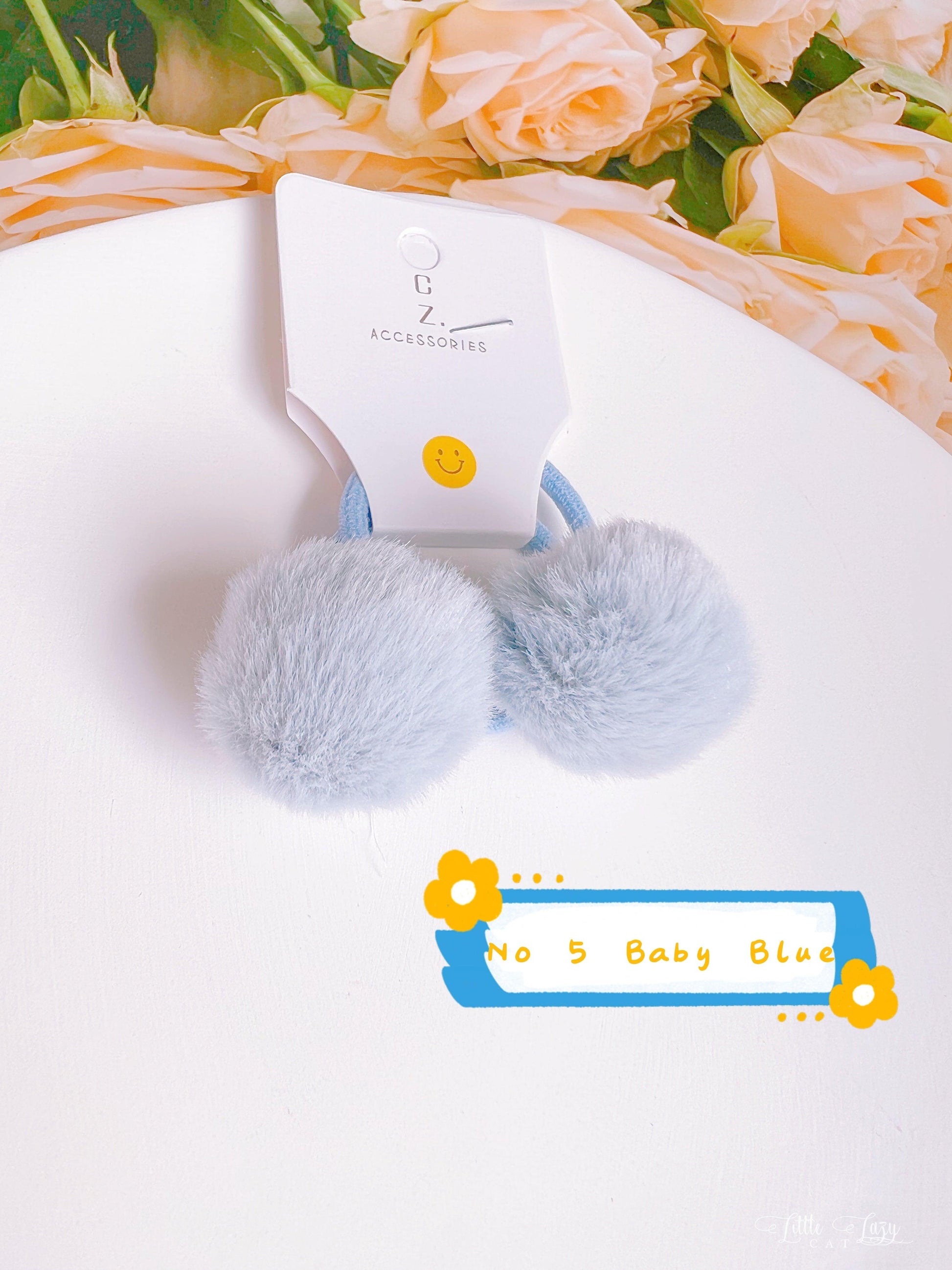 Set of 2 Fluffy Pom Pom Hair Ties for Toddler Girls - I‘M GIFT