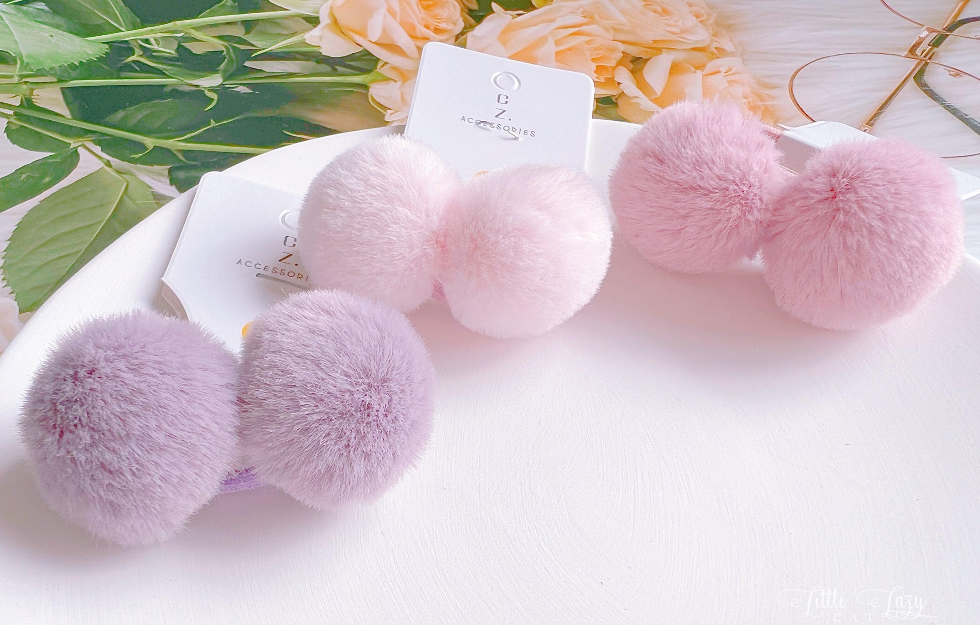 Set of 2 Fluffy Pom Pom Hair Ties for Toddler Girls - I‘M GIFT
