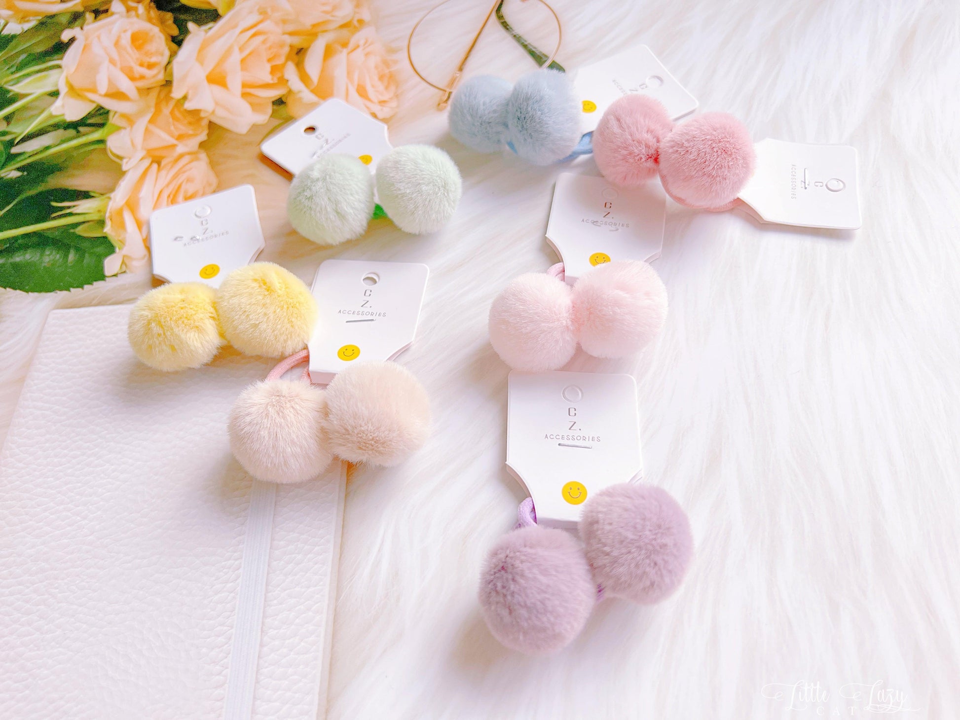 Set of 2 Fluffy Pom Pom Hair Ties for Toddler Girls - I‘M GIFT
